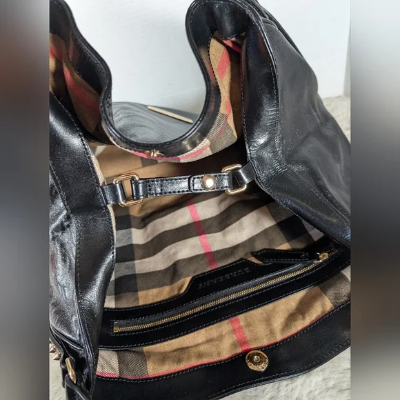 Burberry Black Leather Shoulder Bag with Gold Studs - Picture 7 of 13